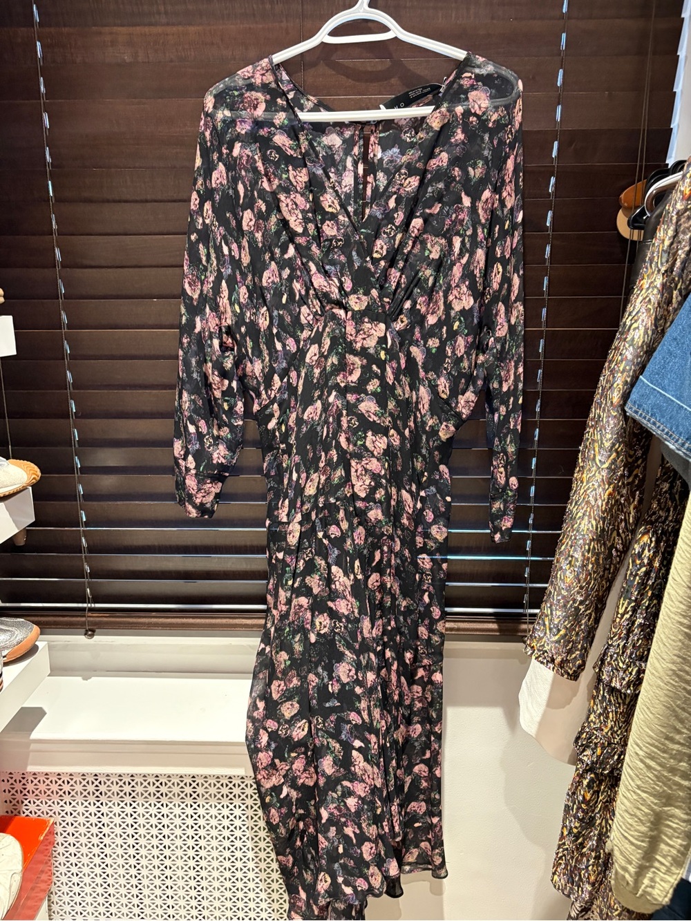 IRO Black Maxi Dress with Pink Floral Print